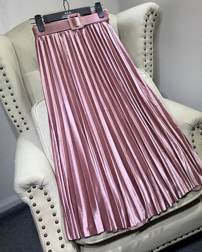 Casual Velvet Pearly Sheen High-waist A-line Pleated Skirt