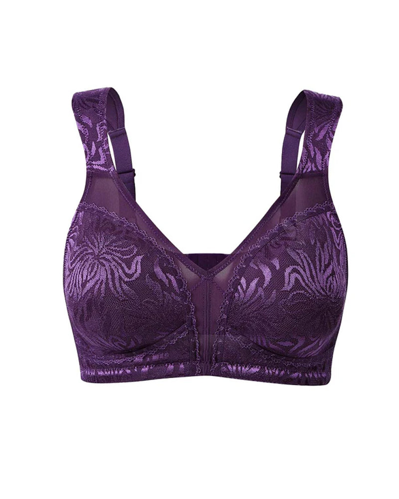 Deep V Floral Mesh Panel Full Coverage Wireless Shaping Bra