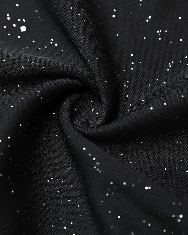 Shimmering Mesh Floral Embroidery Patchwork Round Neck Long Sleeve Bodycon Dress