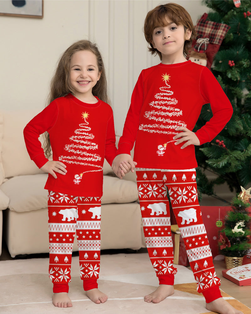 Christmas Tree Print Crew Neck Long-sleeved Family Pajama Set