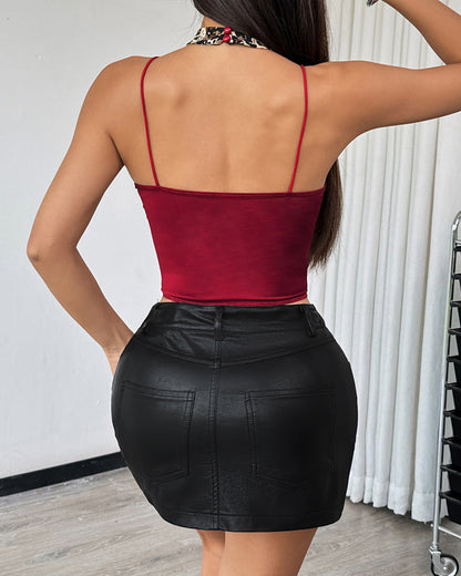 Sexy Leopard Print Halter Neck Underwire Fishbone Vest