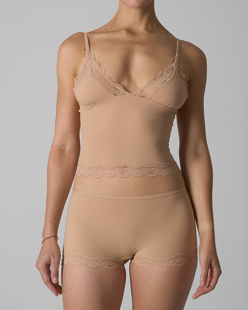 Sexy Skin-friendly Lace Trim V-neck Camisole and Boyshorts Underwear Set