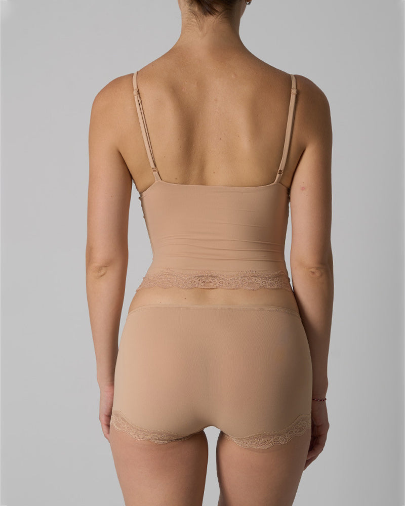 Sexy Skin-friendly Lace Trim V-neck Camisole and Boyshorts Underwear Set