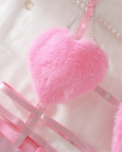 Heart-shaped Cutout Sexy Sheer Mesh Chemise and Thong Set