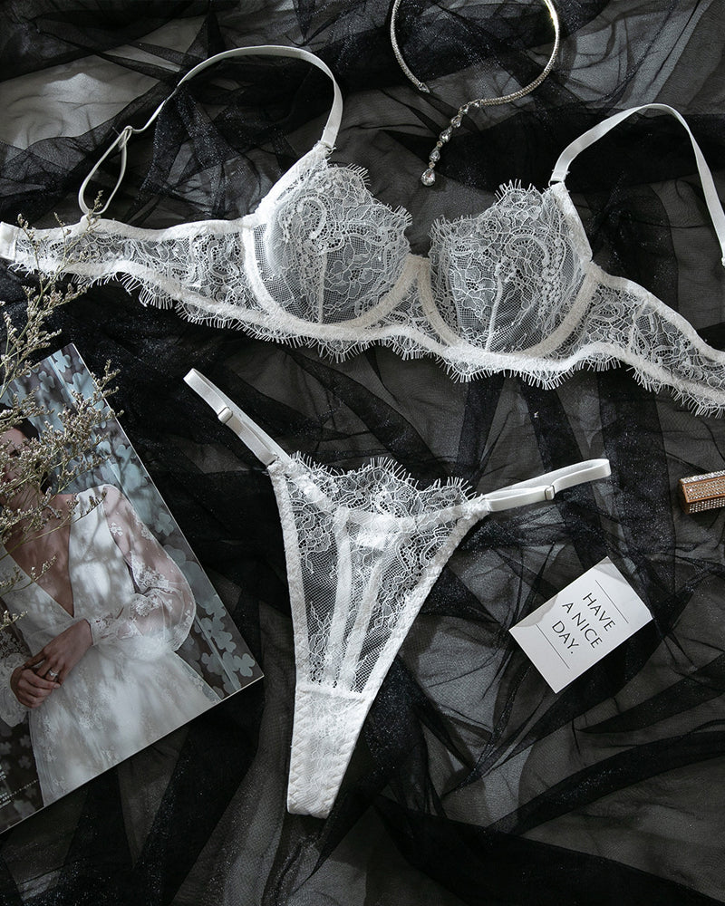 Sexy Lace Sheer Bra and Thong Lingerie Set