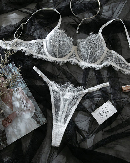 Sexy Lace Sheer Bra and Thong Lingerie Set