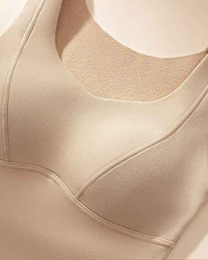 Silk Patch Fleece-Lined Fixed Cups Wire-Free Comfortable Warm Vest