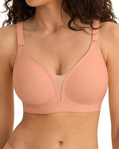 V-neck Comfortable Breathable Seamless Wire-free Push-up Mesh Bra
