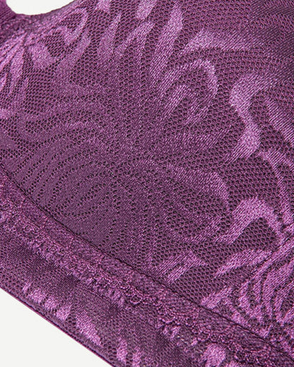 Deep V Floral Mesh Panel Full Coverage Wireless Shaping Bra