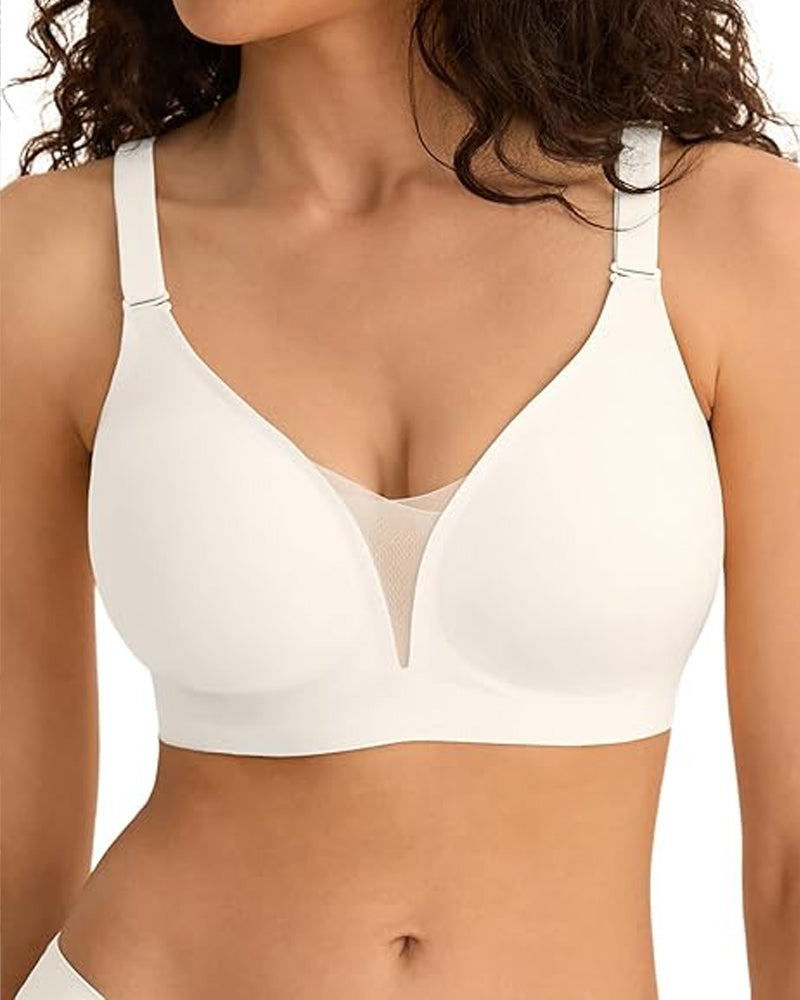 V-neck Comfortable Breathable Seamless Wire-free Push-up Mesh Bra