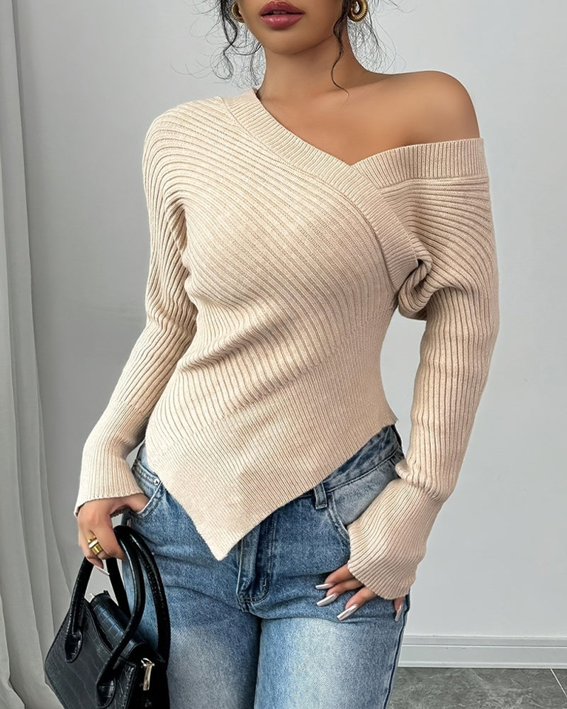 Sexy Off-the-shoulder Irregular Knit Stretch Sweater