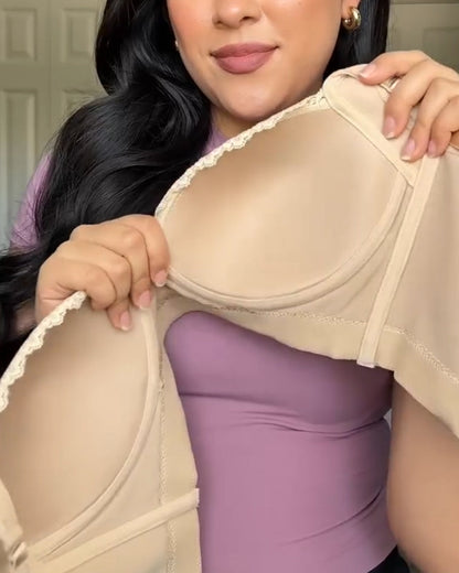 Women's Lace Trim Wide Back Underwire Long Body Shaping Push-up Bra