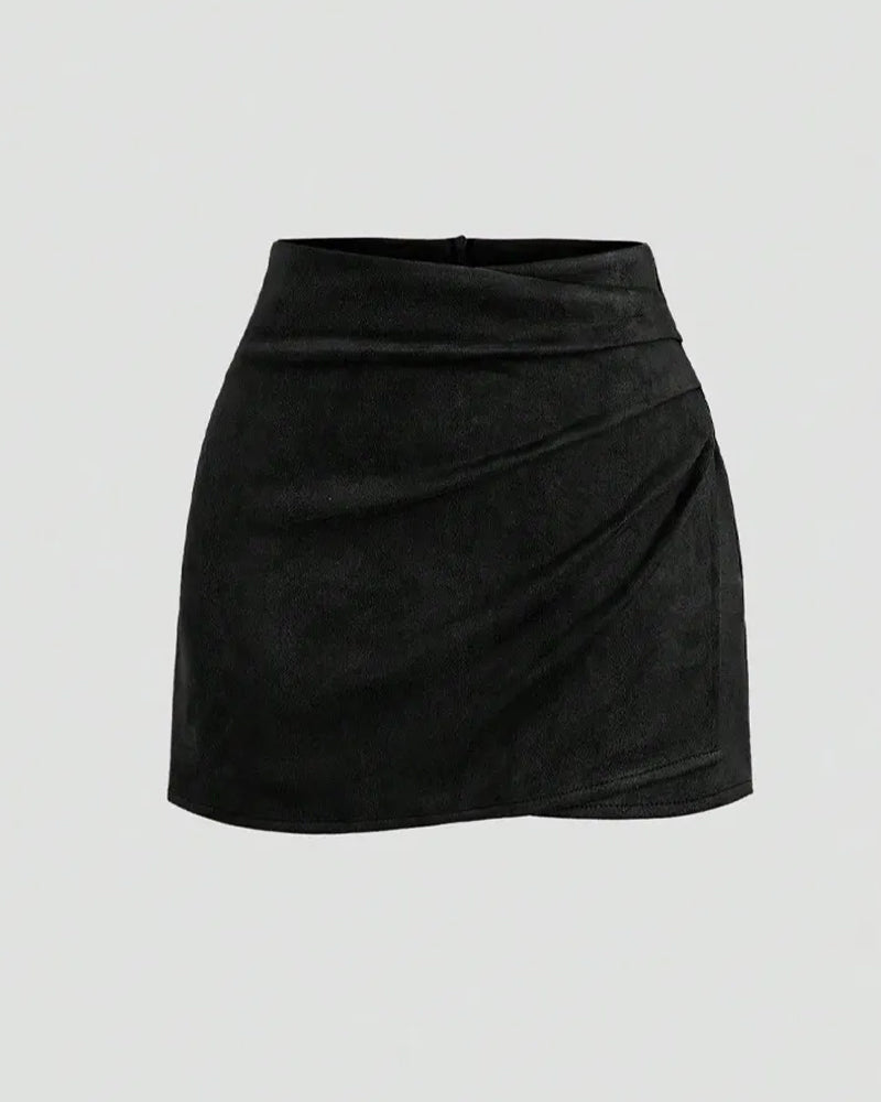Retro Pleated Faux Suede Slim-fit Mid-waist Skirt