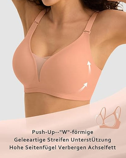 V-neck Comfortable Breathable Seamless Wire-free Push-up Mesh Bra