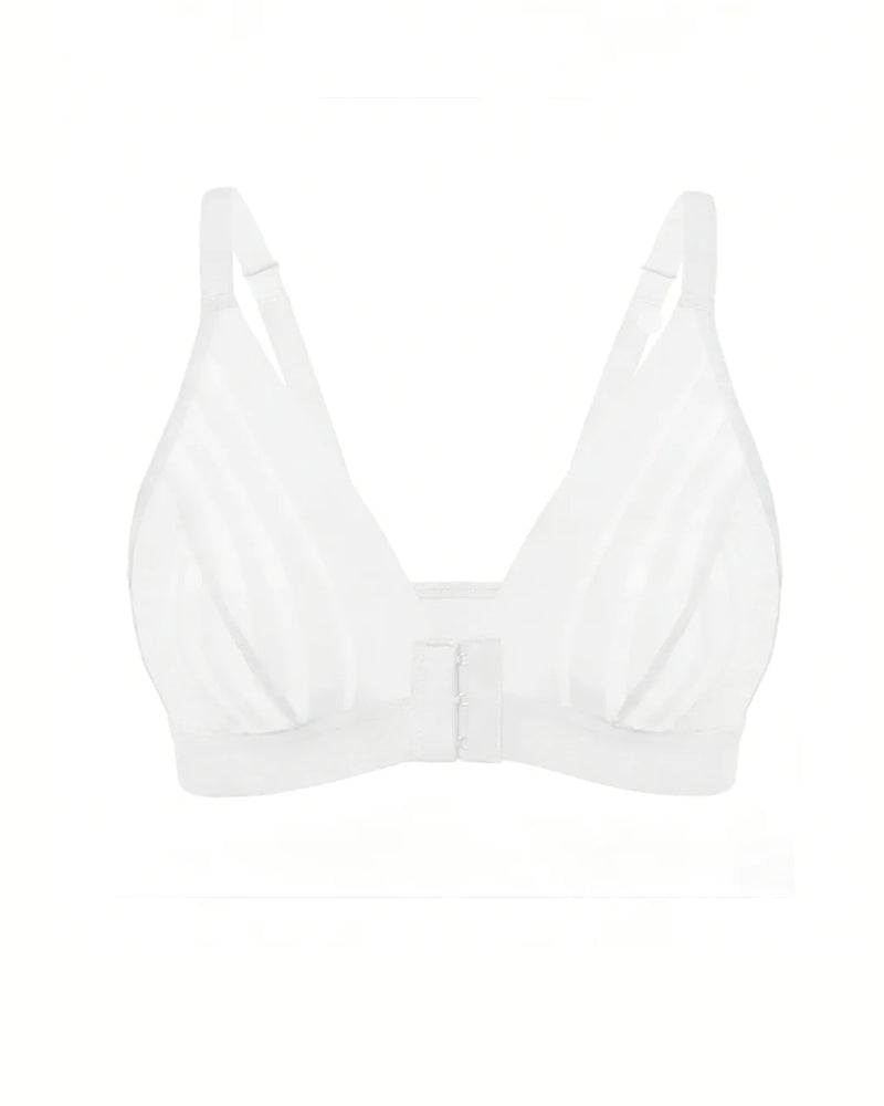 Sexy Deep V-neck Striped Mesh Paneling Front-closure Bra