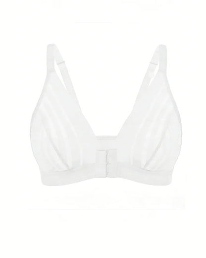 Sexy Deep V-neck Striped Mesh Paneling Front-closure Bra