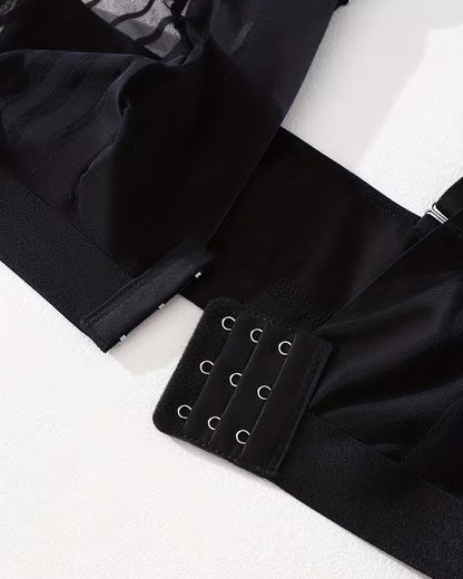 Sexy Deep V-neck Striped Mesh Paneling Front-closure Bra