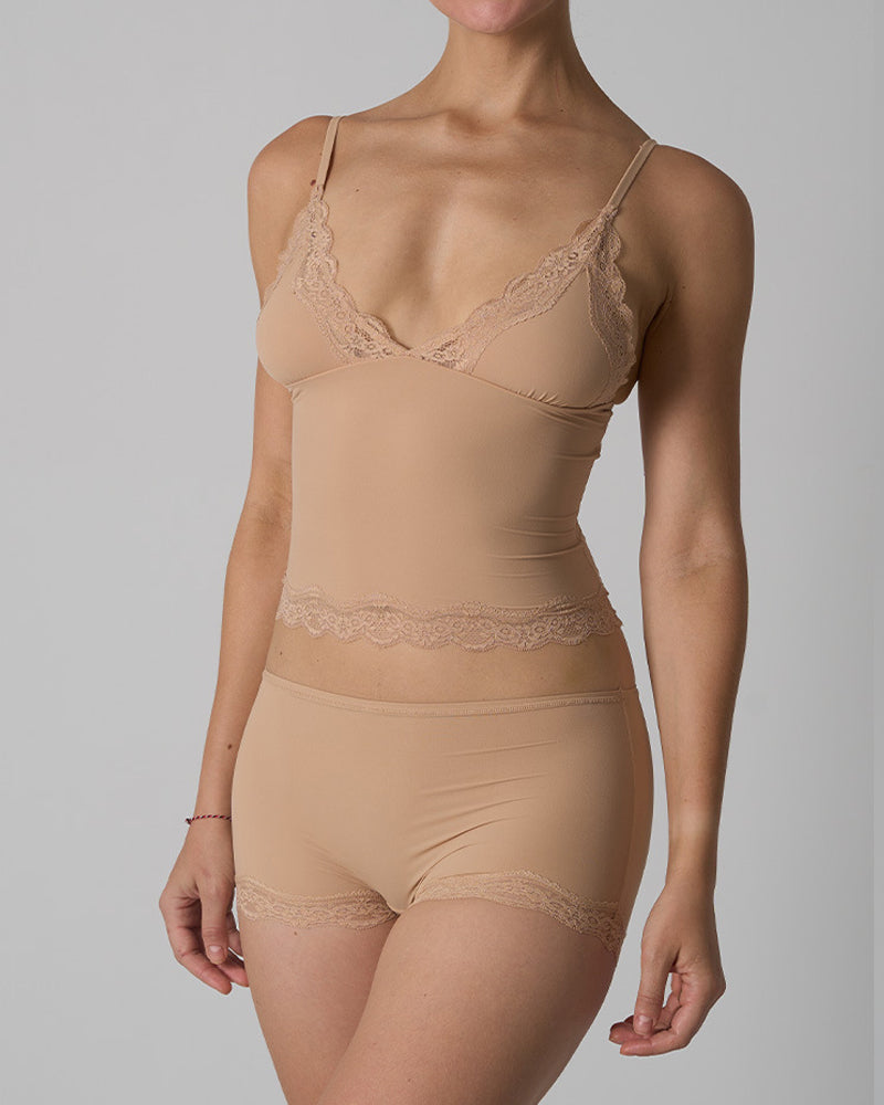 Sexy Skin-friendly Lace Trim V-neck Camisole and Boyshorts Underwear Set