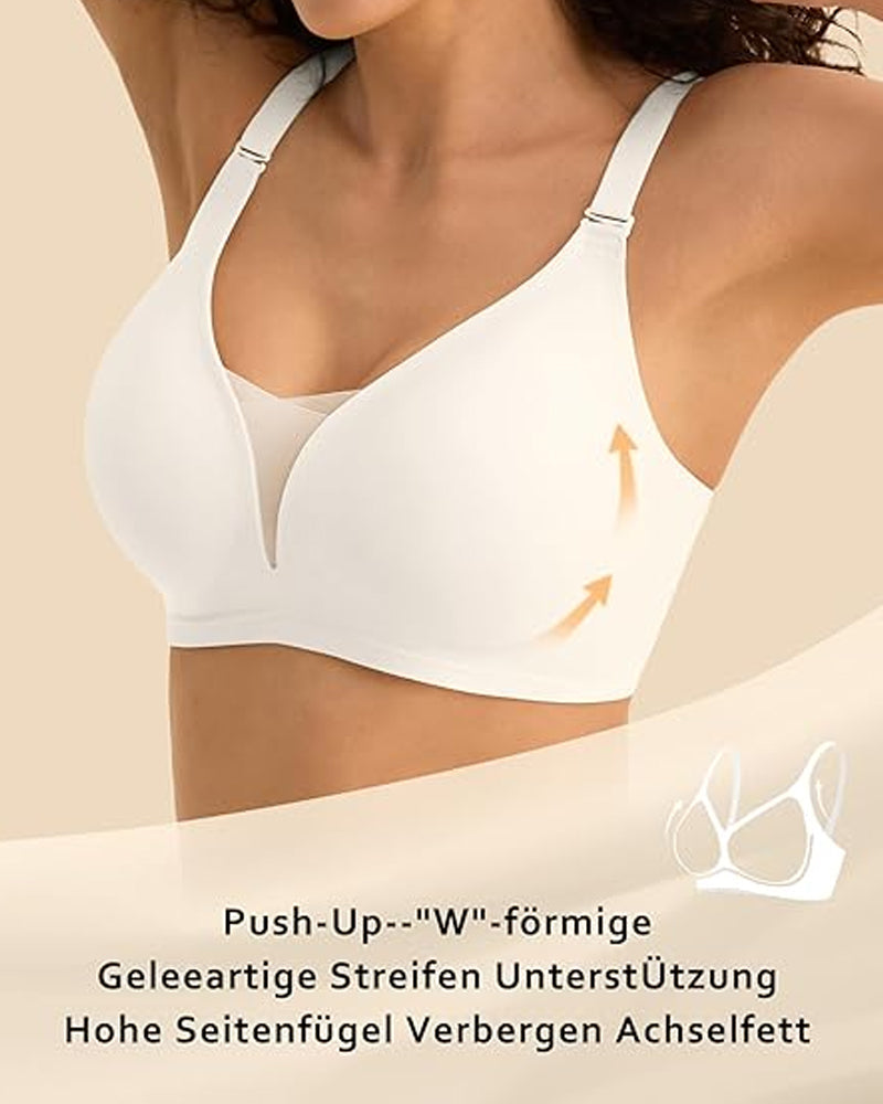V-neck Comfortable Breathable Seamless Wire-free Push-up Mesh Bra