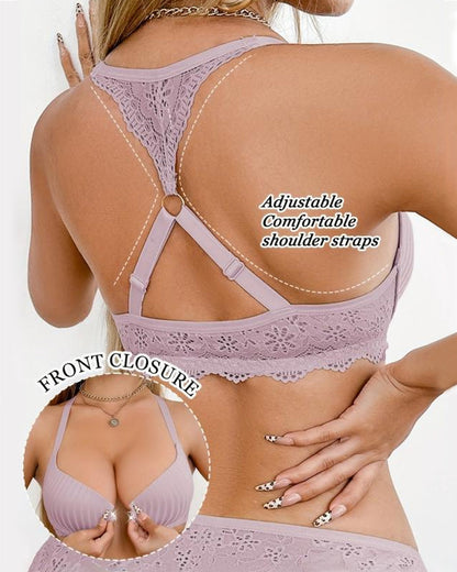 Women's Sexy Front-closure Lace-paneled Underwired Bra