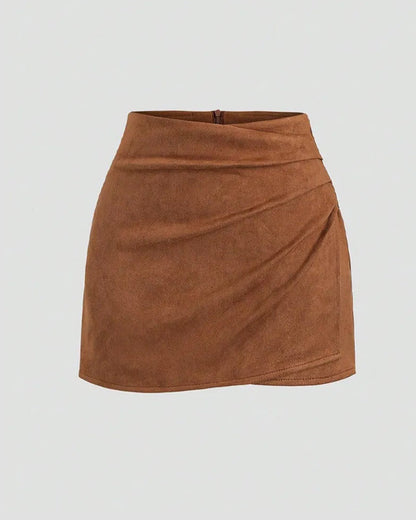 Retro Pleated Faux Suede Slim-fit Mid-waist Skirt