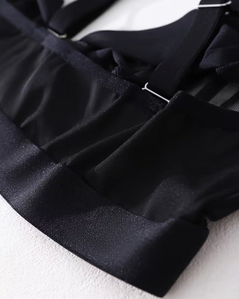 Sexy Deep V-neck Striped Mesh Paneling Front-closure Bra