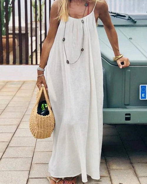 Women's Casual Sleeveless Solid Color Backless Spaghetti Strap Dress