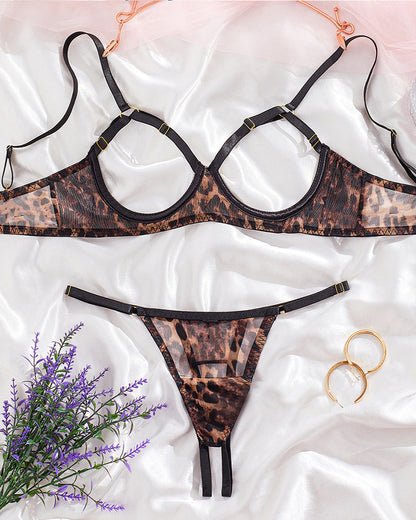 Sexy Lace Floral Openwork Bra and Thong Lingerie Set
