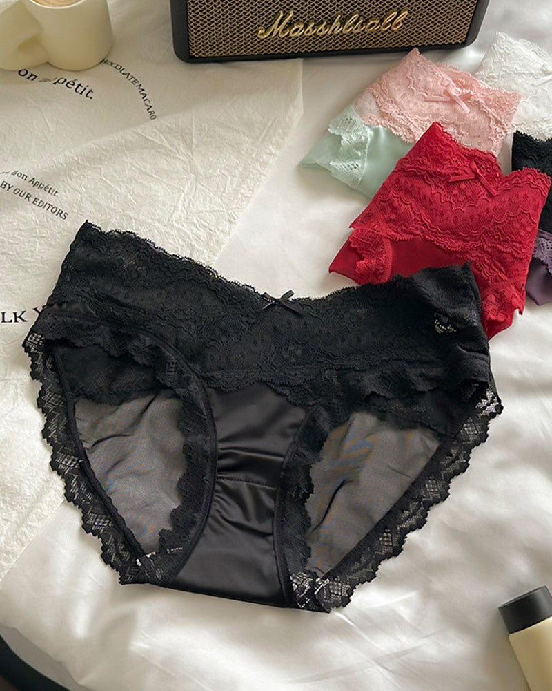 Sexy Colorblock Lace Mesh Sheer Panties