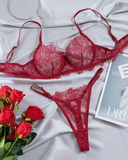 Sexy Lace Sheer Bra and Thong Lingerie Set