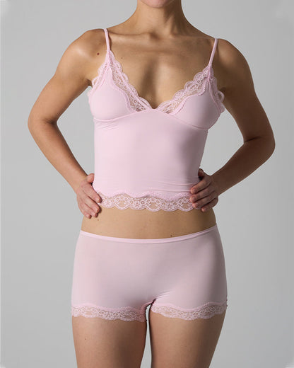 Sexy Skin-friendly Lace Trim V-neck Camisole and Boyshorts Underwear Set