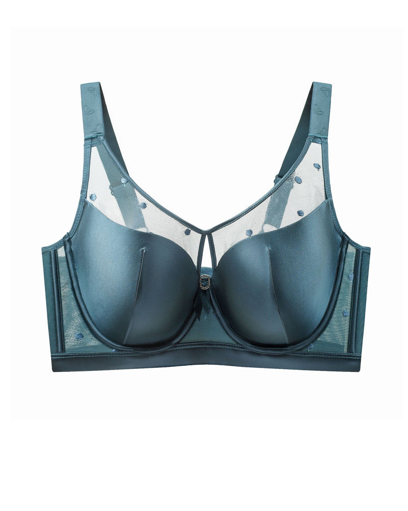 Satin Mesh See-through Patchwork Underwire Plus Size Push-up Bra