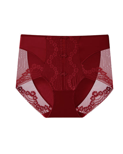 Plus Size Lace Sheer Mesh Seamless High-waisted Panties