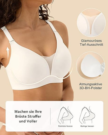 V-neck Comfortable Breathable Seamless Wire-free Push-up Mesh Bra