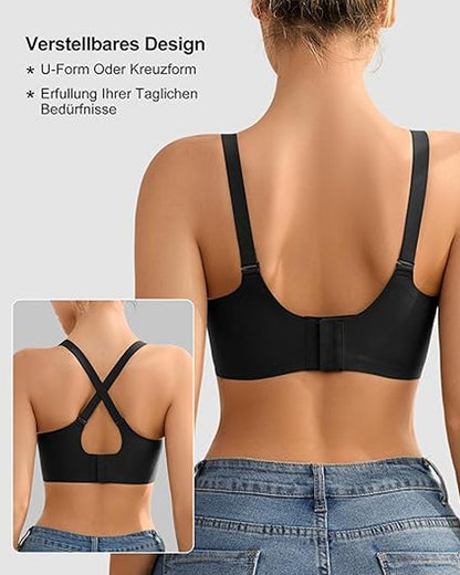 V-neck Comfortable Breathable Seamless Wire-free Push-up Mesh Bra