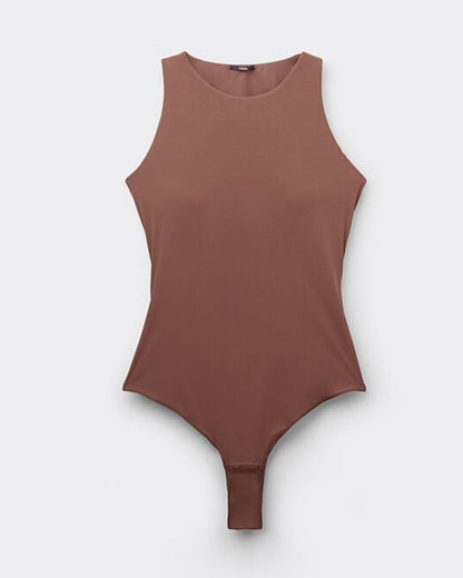 Round Neck Seamless with Bra Cups Tight-fitting Stretch Bodysuit