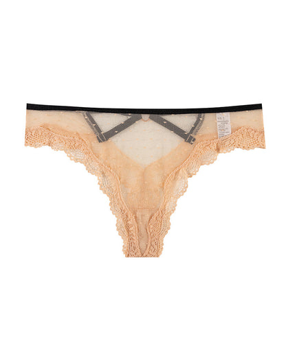 Sexy Polka Dot Lace Cutout See-through Thong