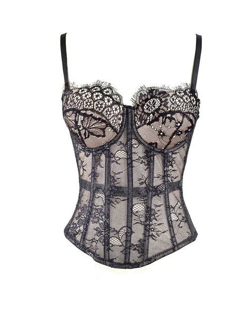 Sexy Strapless Lace Mesh See-through Underwire Bra Back Tie Fishbone Top