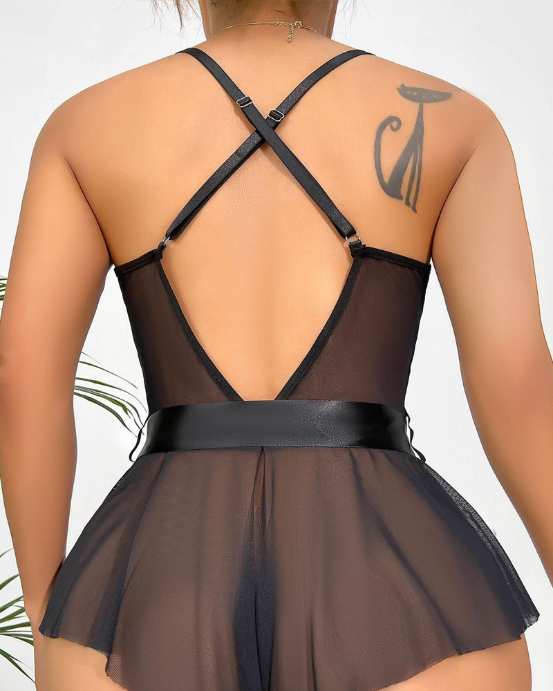 Bow-Tie Lace Backless See-Through Sexy Lingerie