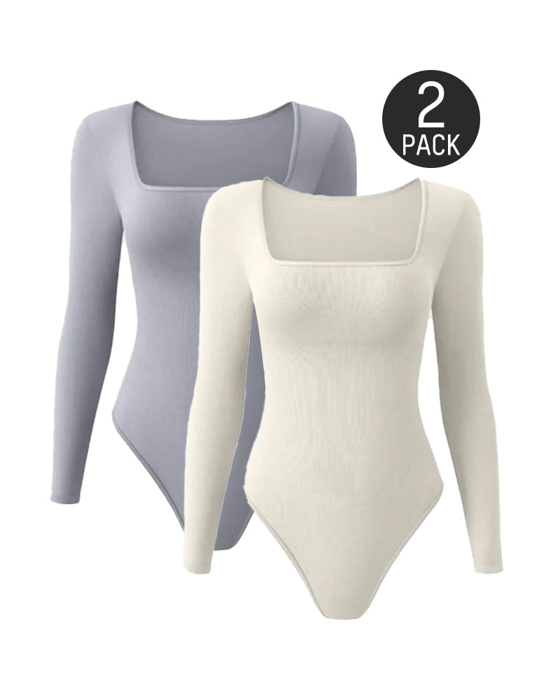 Trendy Square Neck Long Sleeve Bodysuit (2 Pack)