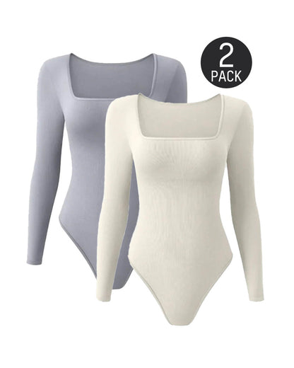 Trendy Square Neck Long Sleeve Bodysuit (2 Pack)