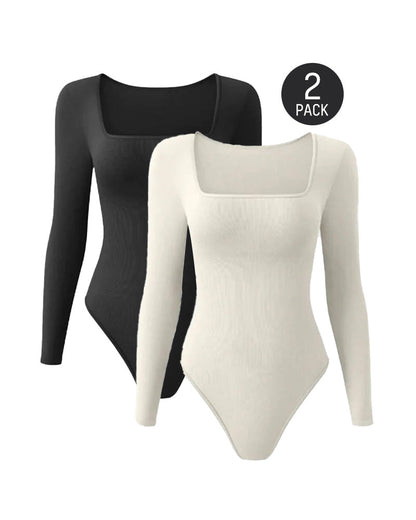 Sexy Square Neck Long Sleeve Bodysuits