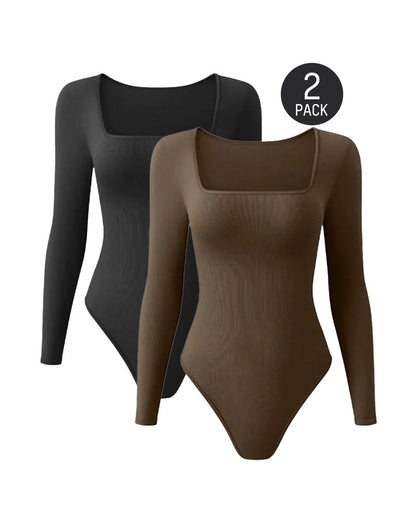 Sexy Square Neck Long Sleeve Bodysuits