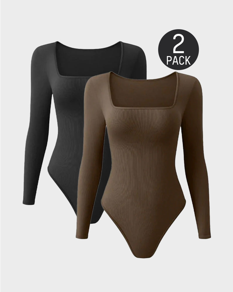 Trendy Square Neck Long Sleeve Bodysuit