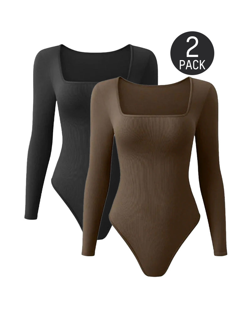 Trendy Square Neck Long Sleeve Bodysuit (2 Pack)
