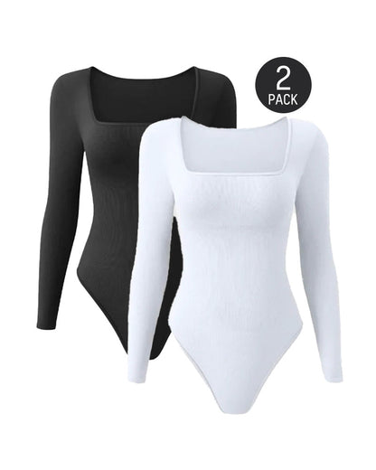 Sexy Square Neck Long Sleeve Bodysuits