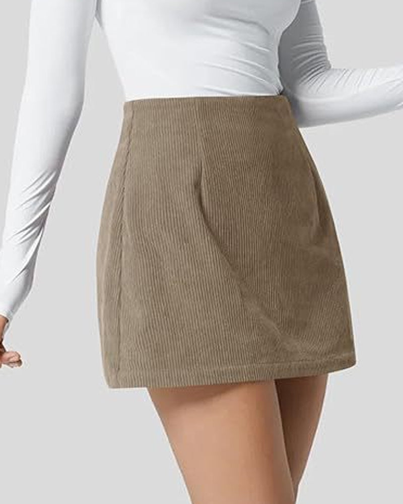 Corduroy Casual High-waisted A-line Mini Skirt