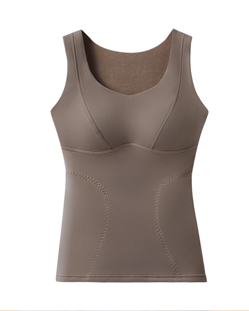Silk Patch Fleece-Lined Fixed Cups Wire-Free Comfortable Warm Vest