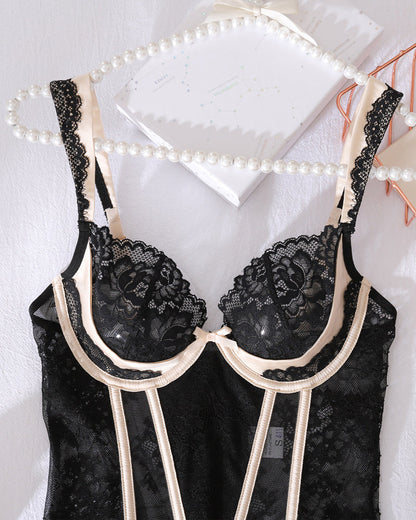 Colorblock Sheer Lace Shaping Lingerie Set