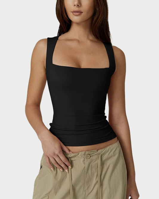 Square Neck Basic Fitted Tank Top